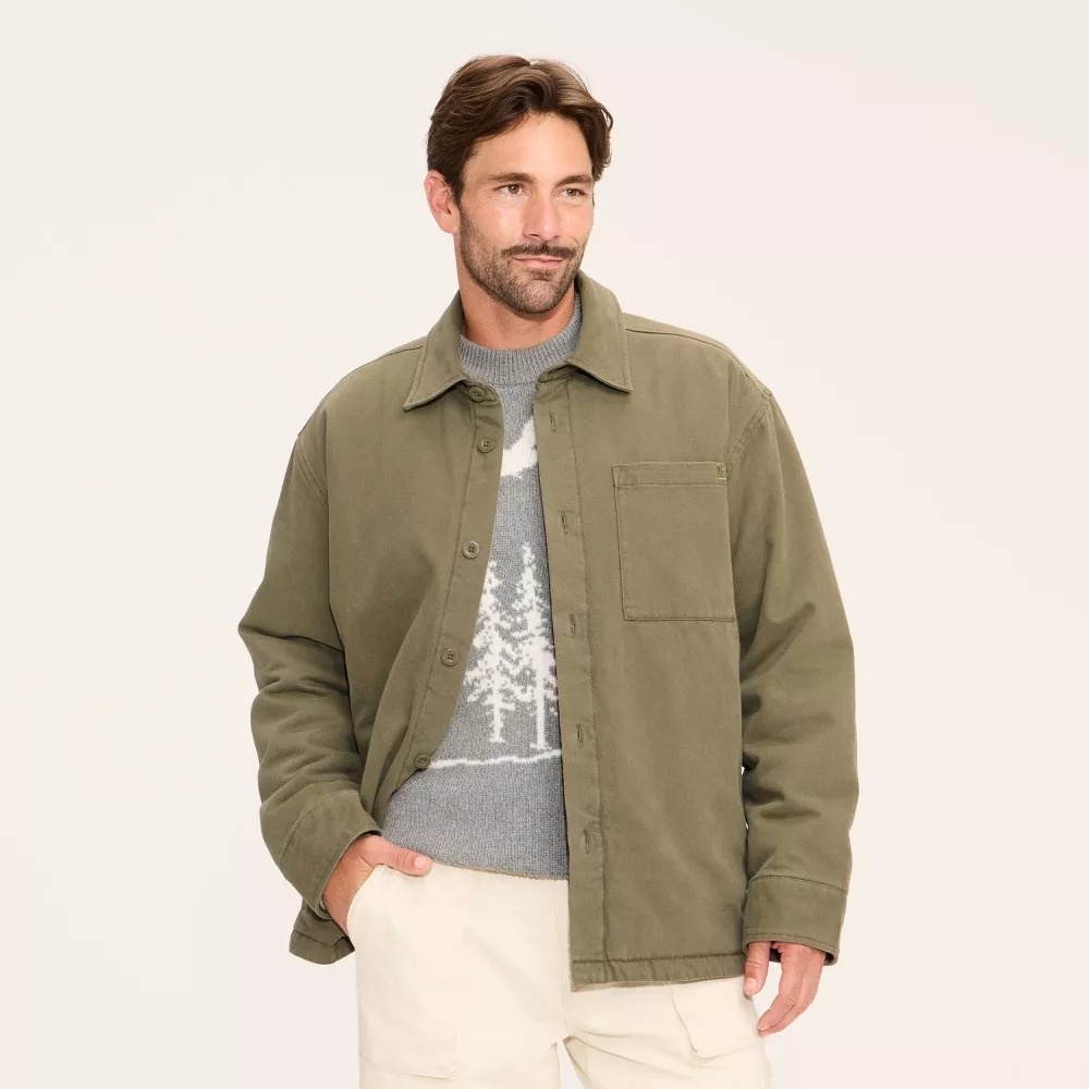 Woolrich x Target Men's L Large Twill Shacket Jacket Olive Green Button Down NWT